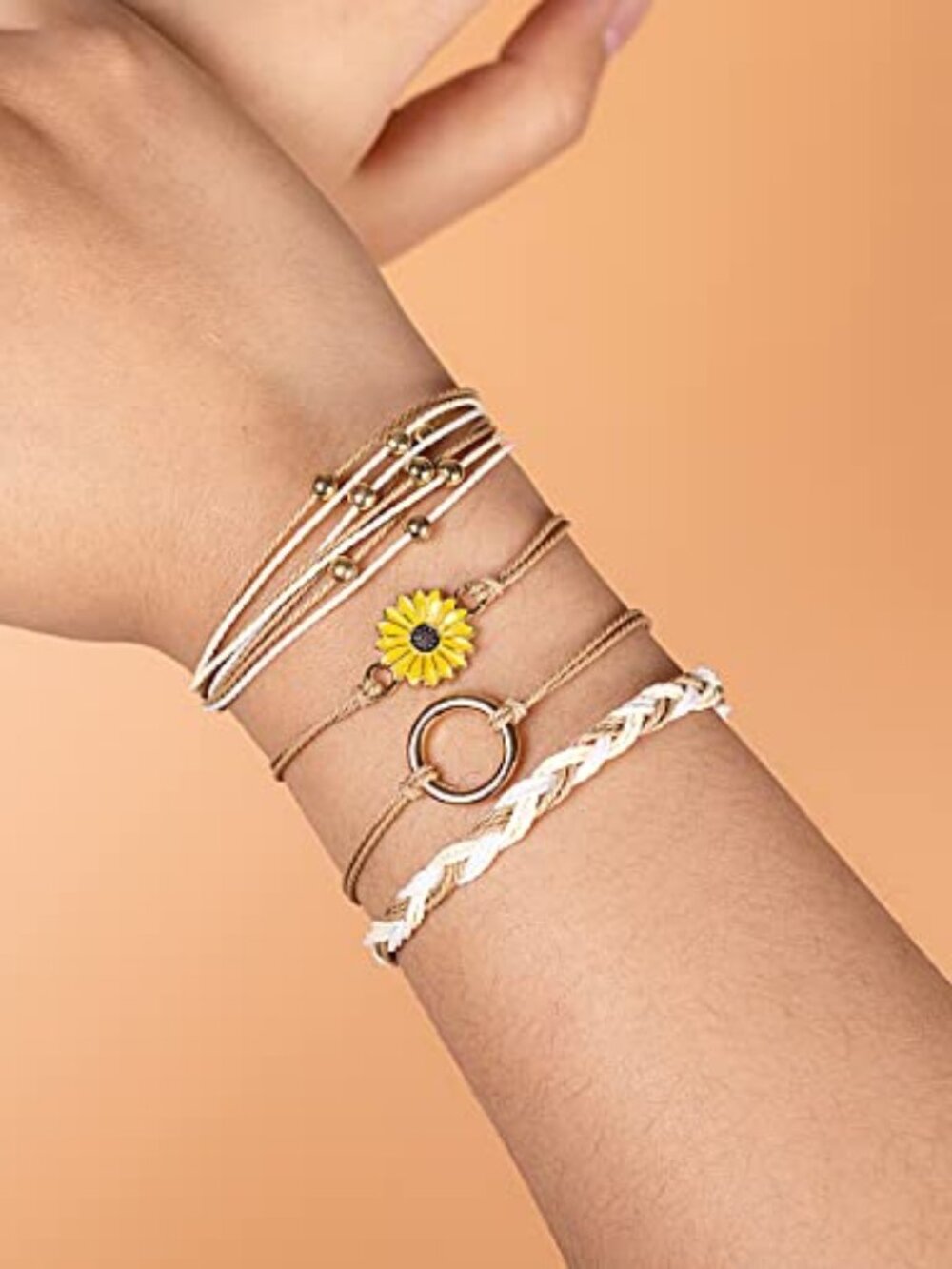 New - Easter Gifts Basket Stuffers Sunflower String‎ Bracelet Boho Braided Rope